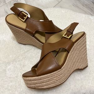 Excellent Condition Michael Kors Brown Espadrille Platform Wedge Sandals